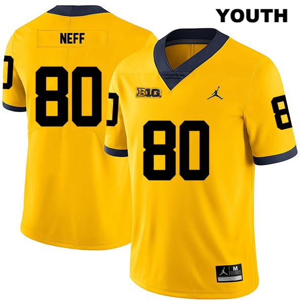 Youth NCAA Michigan Wolverines Hunter Neff #80 Yellow Jordan Brand Authentic Stitched Legend Football College Jersey AR25G60MQ